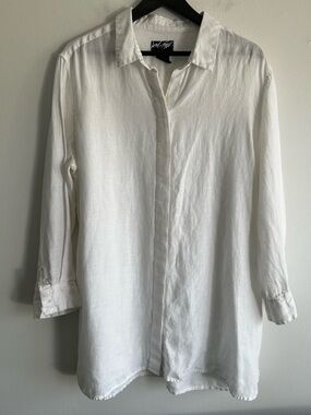 Lord & Taylor 100% Linen White Women's Button-Down Shirt XL